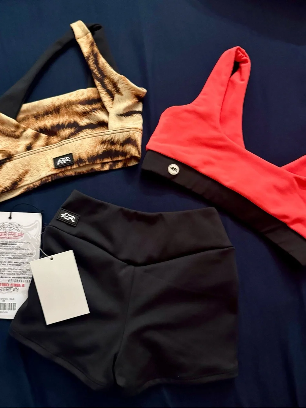 Tiger Friday Kids Matching Sports Bra & Shorts Set in Coral,Black & Animal Print